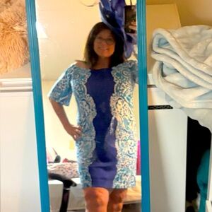 Lilly Pulitzer Tiana Dress Size XL New Brilliant Blue Moon Jellies off shoulder